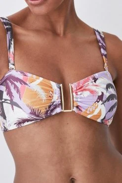 Karen Millen Palm Print Gold Trim Detachable Strap Bikini Top -Karen Millen shop multi palm print gold trim detachable strap bikini top 3