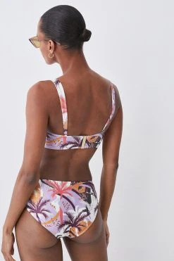 Karen Millen Palm Print Gold Trim Detachable Strap Bikini Top -Karen Millen shop multi palm print gold trim detachable strap bikini top 4