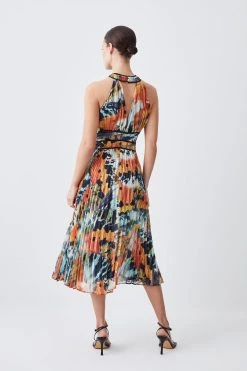 Karen Millen Petite Abstract Butterfly Pleated Maxi Dress