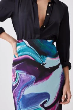 Karen Millen Petite Abstract Print Mesh Midi Jersey Skirt -Karen Millen shop multi petite abstract print mesh midi jersey skirt 3