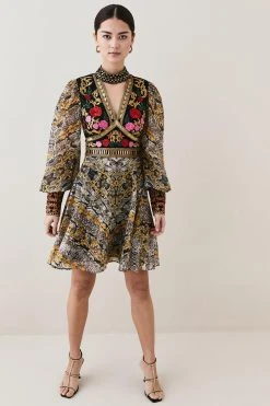 Karen Millen Petite Baroque Embroidered & Bead Mini Dress