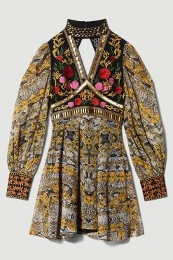 Karen Millen Petite Baroque Embroidered & Bead Mini Dress -Karen Millen shop multi petite baroque embroidered bead mini dress 4