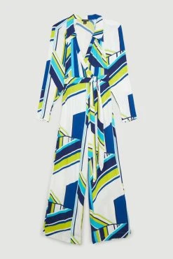 Karen Millen Petite Bold Stripe Belted Woven Jumpsuit