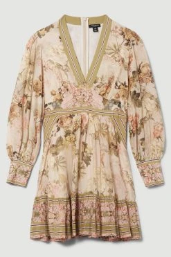 Karen Millen Petite Lydia Millen Silk Cotton Vintage Floral Mini Dress