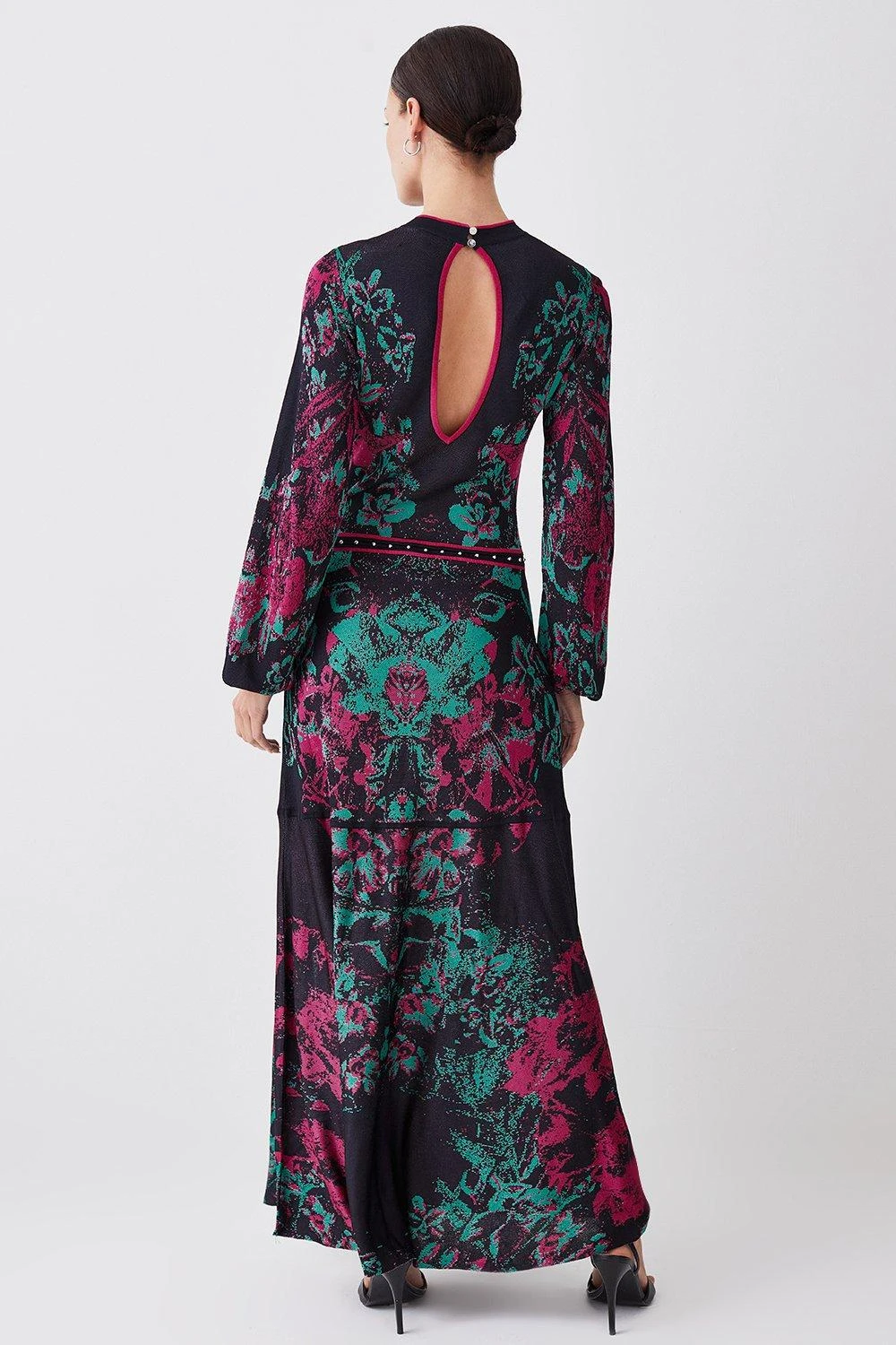 Karen Millen Petite Mirror Floral Keyhole Back Jacquard Knit Maxi Dress 5 Karen Millen Petite Mirror Floral Keyhole Back Jacquard Knit Maxi Dress - Image 3