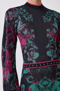 Karen Millen Petite Mirror Floral Keyhole Back Jacquard Knit Maxi Dress 10 Karen Millen Petite Mirror Floral Keyhole Back Jacquard Knit Maxi Dress -Karen Millen shop multi petite mirror floral keyhole back jacquard knit maxi dress 3