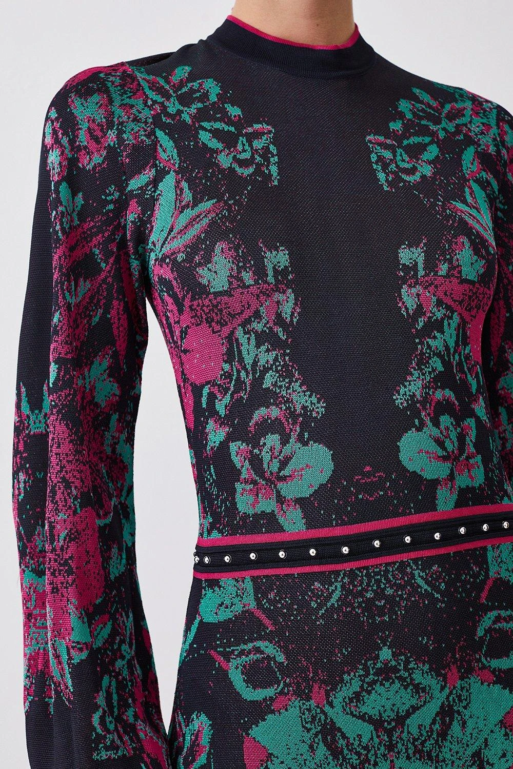 Karen Millen Petite Mirror Floral Keyhole Back Jacquard Knit Maxi Dress 6 Karen Millen Petite Mirror Floral Keyhole Back Jacquard Knit Maxi Dress - Image 4