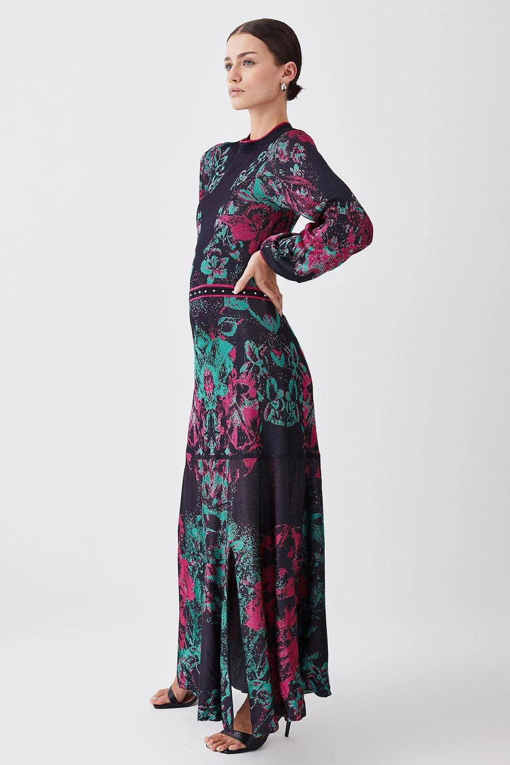 Karen Millen Petite Mirror Floral Keyhole Back Jacquard Knit Maxi Dress 3 Karen Millen Petite Mirror Floral Keyhole Back Jacquard Knit Maxi Dress