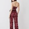 Karen Millen Petite Mirror Jacquard Knit Halterneck Jumpsuit -Karen Millen shop multi petite mirror jacquard knit halterneck jumpsuit