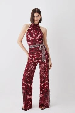 Karen Millen Petite Mirror Jacquard Knit Halterneck Jumpsuit -Karen Millen shop multi petite mirror jacquard knit halterneck jumpsuit 3