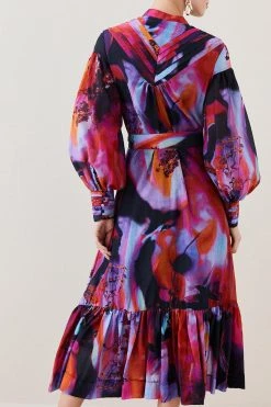 Karen Millen Petite Silk Cotton Marble Pin Tuck Woven Maxi Dress -Karen Millen shop multi petite silk cotton marble pin tuck woven maxi dress 3