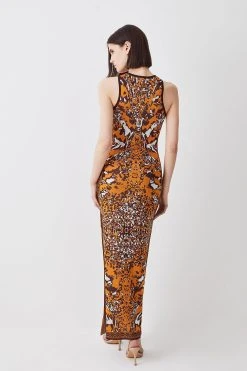Karen Millen Petite Sleeveless Mirror Jacquard Knit Maxi Dress -Karen Millen shop multi petite sleeveless mirror jacquard knit maxi dress 3