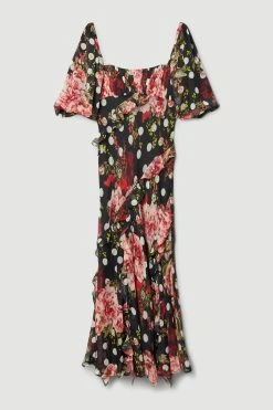 Karen Millen Petite Spot Floral Chiffon Square Neck Ruffle Maxi Dress -Karen Millen shop multi petite spot floral chiffon square neck ruffle maxi dress 2