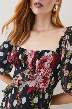 Karen Millen Petite Spot Floral Chiffon Square Neck Ruffle Maxi Dress -Karen Millen shop multi petite spot floral chiffon square neck ruffle maxi dress 5
