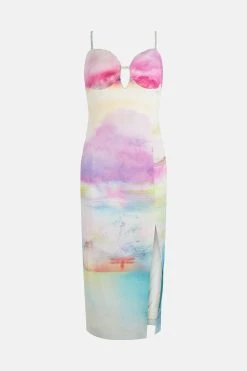 Karen Millen Photographic Ombre Diamante Trim Midi Dress -Karen Millen shop multi photographic ombre diamante trim midi dress 3