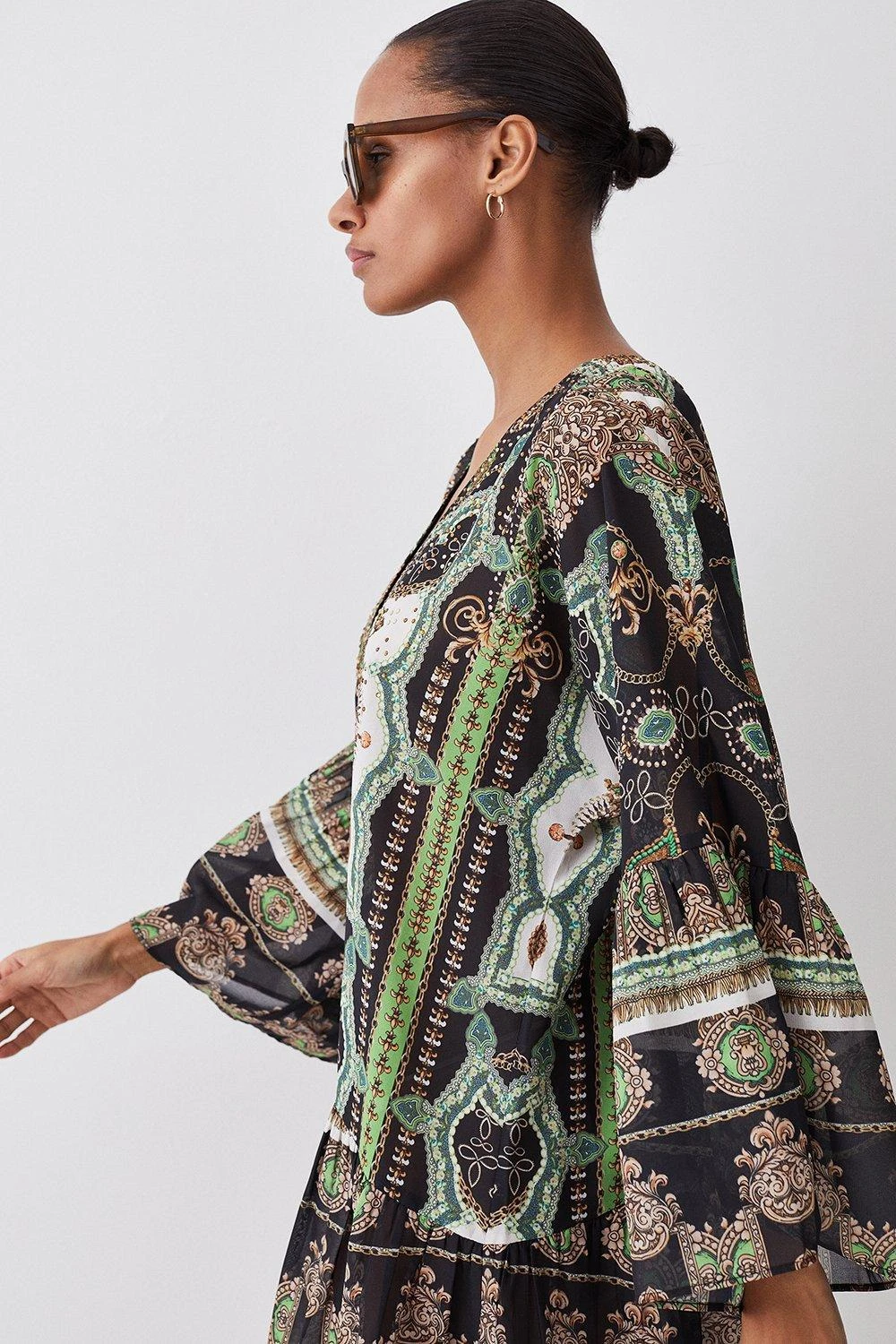 Karen Millen Placed Print Embellished Kimono Sleeve Beach Mini Dress 5 Karen Millen Placed Print Embellished Kimono Sleeve Beach Mini Dress - Image 3