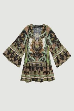 Karen Millen Placed Print Embellished Kimono Sleeve Beach Mini Dress 12 Karen Millen Placed Print Embellished Kimono Sleeve Beach Mini Dress -Karen Millen shop multi placed print embellished kimono sleeve beach mini dress 4