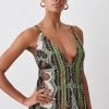 Karen Millen Placed Print Embellished Strappy Beach Maxi Dress -Karen Millen shop multi placed print embellished strappy beach maxi dress