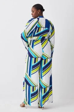 Karen Millen Plus Size Bold Stripe Belted Woven Jumpsuit -Karen Millen shop multi plus size bold stripe belted woven jumpsuit 2