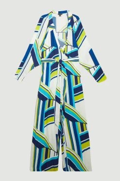 Karen Millen Plus Size Bold Stripe Belted Woven Jumpsuit -Karen Millen shop multi plus size bold stripe belted woven jumpsuit 4