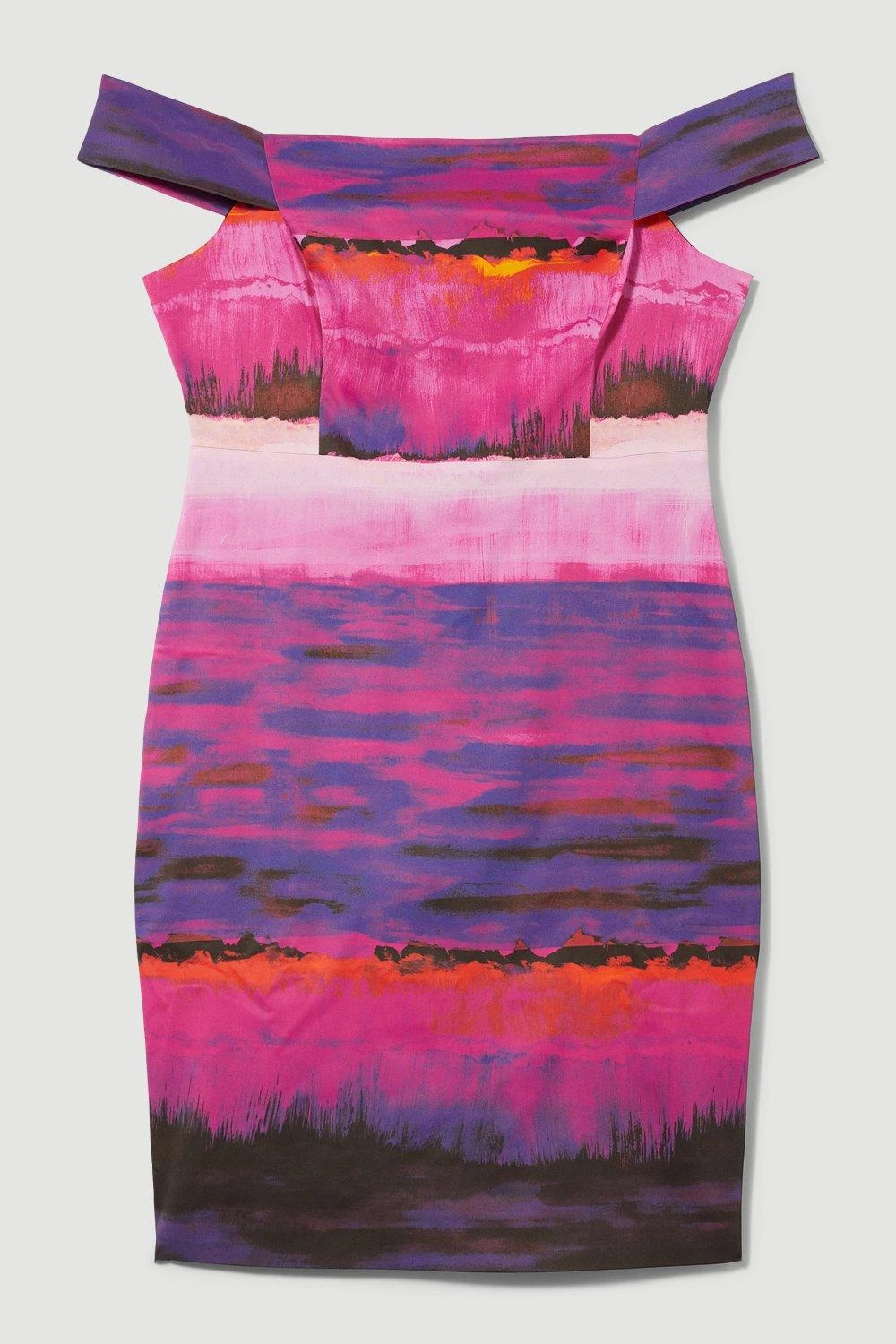 Karen Millen Plus Size Italian Signature Stretch Painternly Bardot Midi Dress 4 Karen Millen Plus Size Italian Signature Stretch Painternly Bardot Midi Dress - Image 2