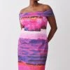 Karen Millen Plus Size Italian Signature Stretch Painternly Bardot Midi Dress -Karen Millen shop multi plus size italian signature stretch painternly bardot midi dress