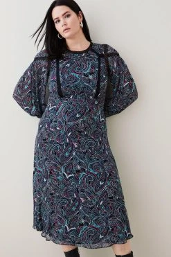 Karen Millen Plus Size Paisley Ladder Woven Midi Dress -Karen Millen shop multi plus size paisley ladder woven midi dress 4