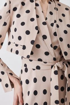 Karen Millen Polka Dot Linen Edge To Edge Cropped Jacket -Karen Millen shop multi polka dot linen edge to edge cropped jacket 1