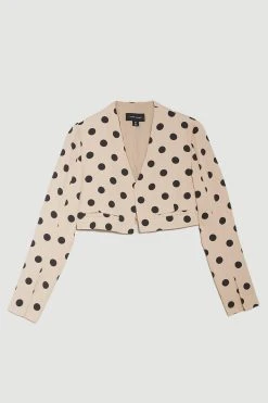 Karen Millen Polka Dot Linen Edge To Edge Cropped Jacket -Karen Millen shop multi polka dot linen edge to edge cropped jacket 2