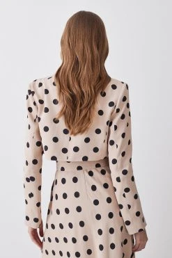 Karen Millen Polka Dot Linen Edge To Edge Cropped Jacket -Karen Millen shop multi polka dot linen edge to edge cropped jacket 4