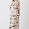 Karen Millen Polka Dot Linen Wrap Tie Waisted Midi Dress -Karen Millen shop multi polka dot linen wrap tie waisted midi dress