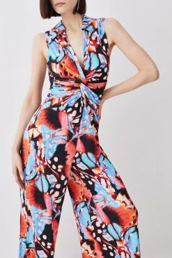 Karen Millen Print Twist Knot Jersey Jumpsuit