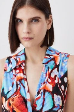 Karen Millen Print Twist Knot Jersey Jumpsuit -Karen Millen shop multi print twist knot jersey jumpsuit 1 2