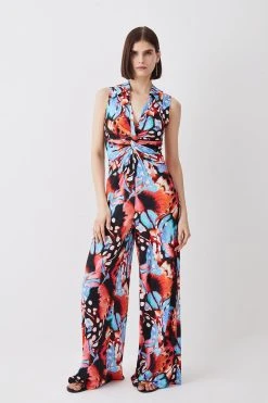 Karen Millen Print Twist Knot Jersey Jumpsuit -Karen Millen shop multi print twist knot jersey jumpsuit 1 3
