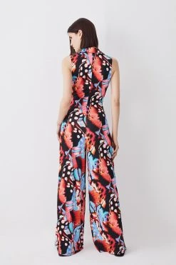 Karen Millen Print Twist Knot Jersey Jumpsuit -Karen Millen shop multi print twist knot jersey jumpsuit 1 4