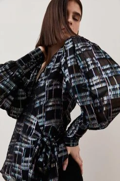 Karen Millen Rainbow Metallic V Neck Blouse -Karen Millen shop multi rainbow metallic v neck blouse 1