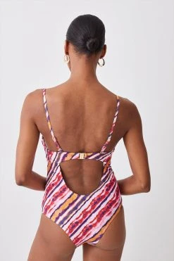 Karen Millen Tie Dye Trimmed Swimsuit With Removable Straps -Karen Millen shop multi tie dye trimmed swimsuit with removable straps 1