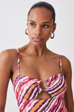 Karen Millen Tie Dye Trimmed Swimsuit With Removable Straps -Karen Millen shop multi tie dye trimmed swimsuit with removable straps 3