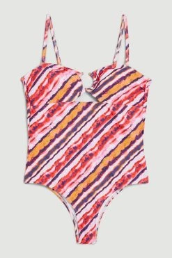 Karen Millen Tie Dye Trimmed Swimsuit With Removable Straps -Karen Millen shop multi tie dye trimmed swimsuit with removable straps 4