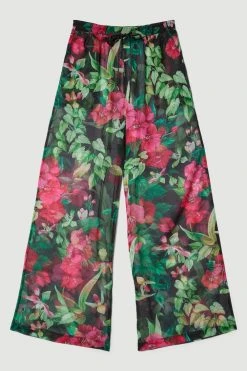 Karen Millen Tropical Printed Wide Leg Beach Trousers -Karen Millen shop multi tropical printed wide leg beach trousers 3