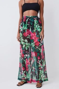 Karen Millen Tropical Printed Wide Leg Beach Trousers -Karen Millen shop multi tropical printed wide leg beach trousers 4