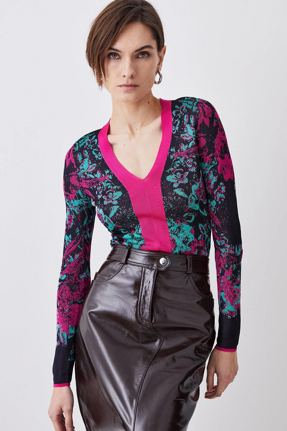 Karen Millen V Neck Tie Back Jacquard Knit Top 4 Karen Millen V Neck Tie Back Jacquard Knit Top - Image 2