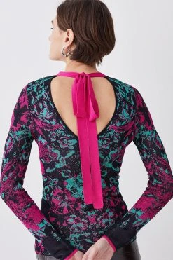 Karen Millen V Neck Tie Back Jacquard Knit Top 10 Karen Millen V Neck Tie Back Jacquard Knit Top -Karen Millen shop multi v neck tie back jacquard knit top 2
