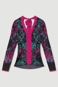 Karen Millen V Neck Tie Back Jacquard Knit Top 12 Karen Millen V Neck Tie Back Jacquard Knit Top -Karen Millen shop multi v neck tie back jacquard knit top 4