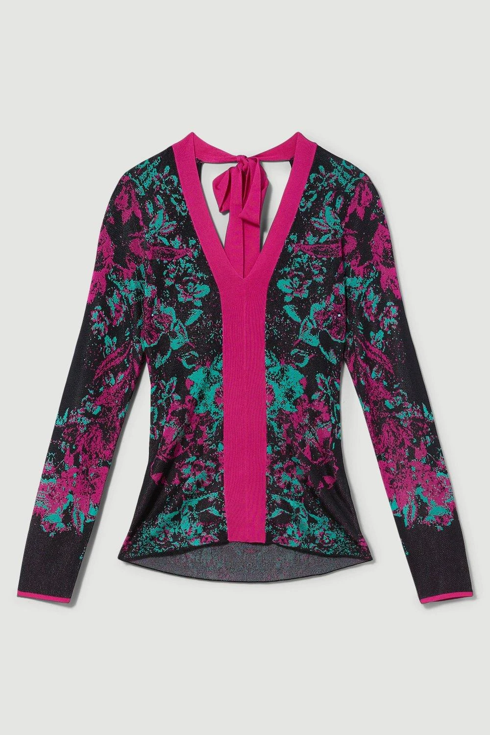 Karen Millen V Neck Tie Back Jacquard Knit Top 7 Karen Millen V Neck Tie Back Jacquard Knit Top - Image 5