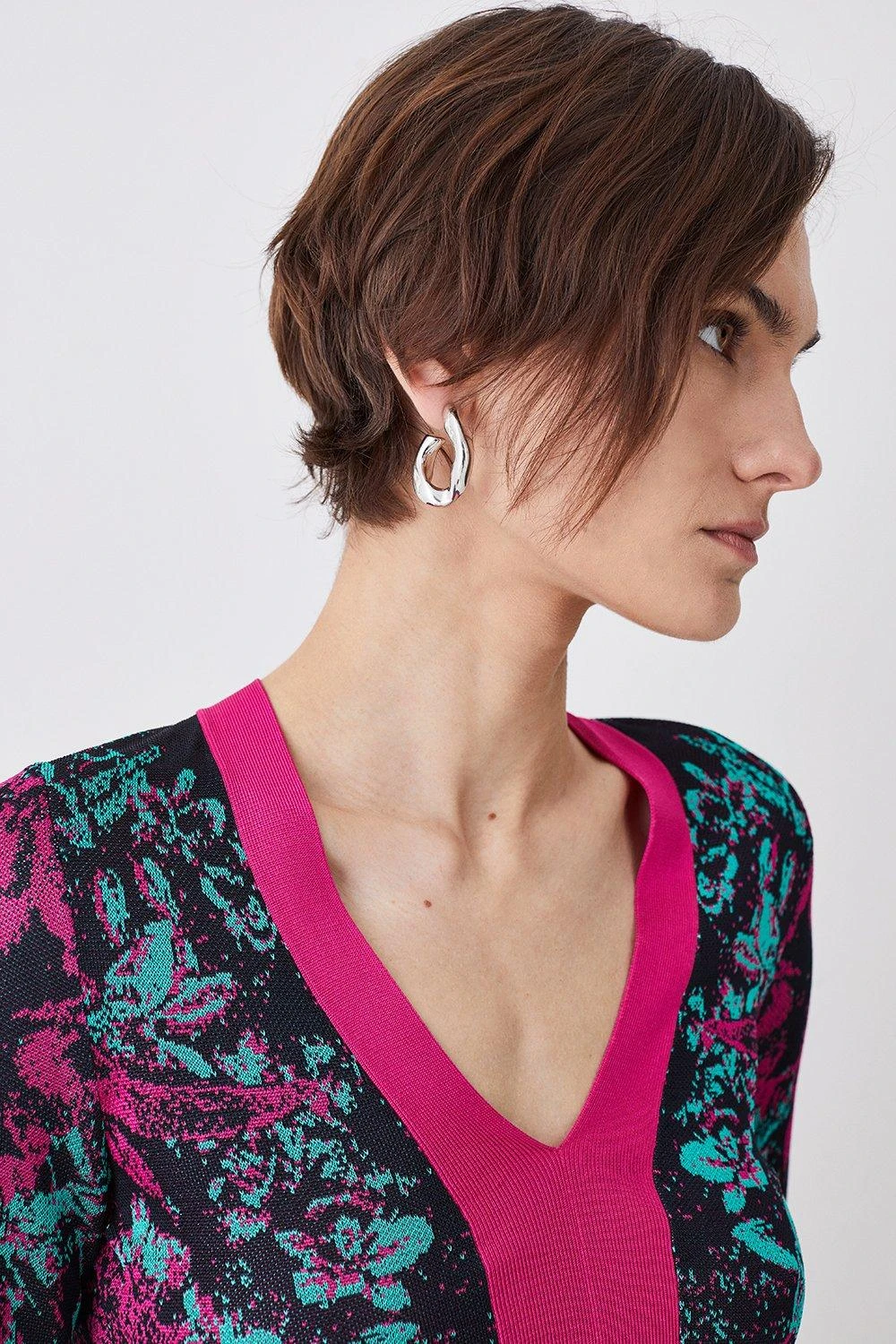 Karen Millen V Neck Tie Back Jacquard Knit Top 3 Karen Millen V Neck Tie Back Jacquard Knit Top