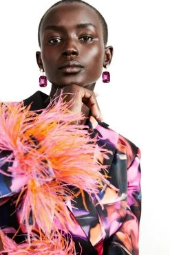 Karen Millen Weston Marble Feather Cuff Blazer Mini Dress -Karen Millen shop multi weston marble feather cuff blazer mini dress 3