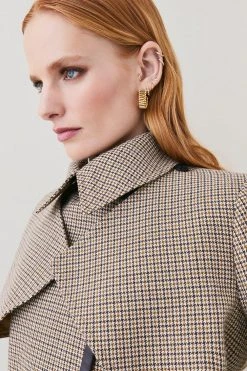 Karen Millen Wool Check Tailored Trench Coat