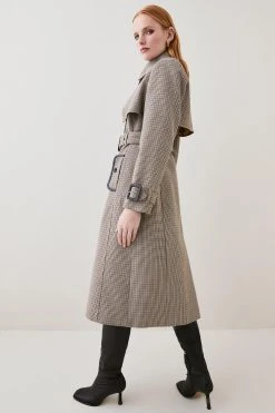 Karen Millen Wool Check Tailored Trench Coat -Karen Millen shop multi wool check tailored trench coat 1 4