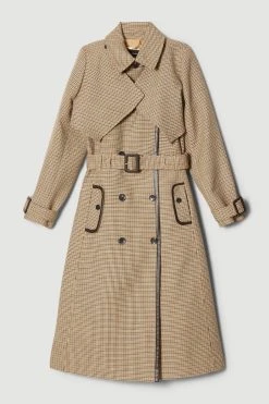 Karen Millen Wool Check Tailored Trench Coat -Karen Millen shop multi wool check tailored trench coat 1 5